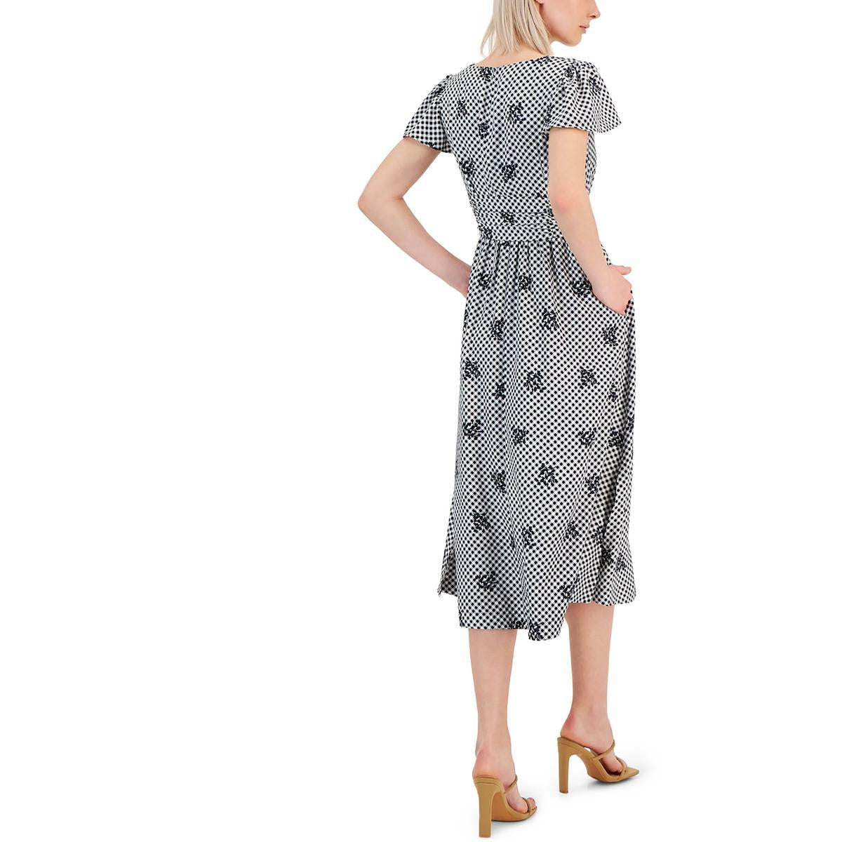 Anne Klein Womens Gingham Slit Midi Dress