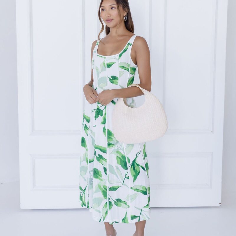 Elsie Sleeveless Contrast Binding Printed Midi Dress White